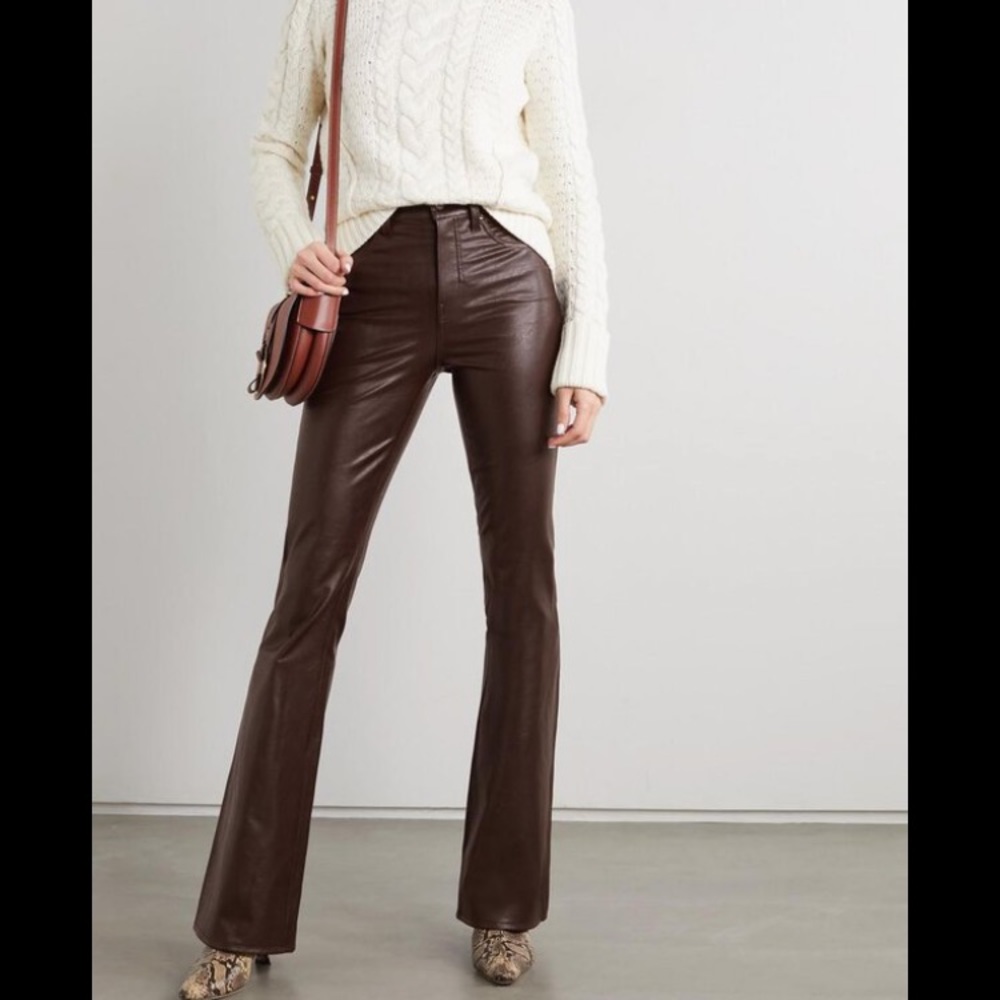 VERONICA BEARD Beverly Faux Leather Flared Pants - Burgundy 4